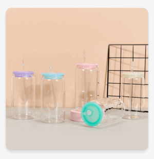 16oz Clear & Frosted Beer Glass Can with Plastic Colored Lids