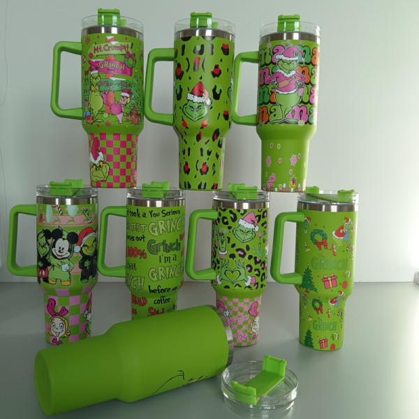 New 40oz Grinch Stainless Steel Tumblers with Handle