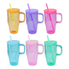 20oz Colored/Clear/Frosted Sublimation Glass Mugs with Handle Colorful Straws& Lids