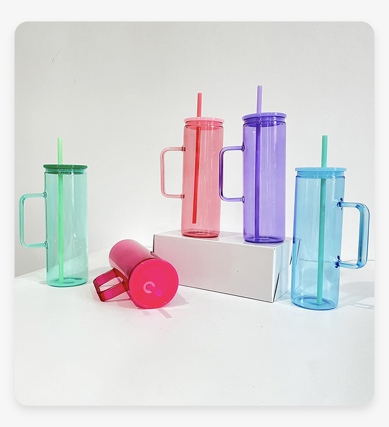 Transparent Jelly Colored 20oz Sublimation Glass Mugs with Handle
