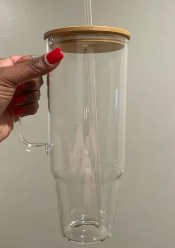 12pcs Clear/Frosted 20/32/40oz Sublimation Mug Glass Tumbler with Handle & Bamboo Lid photo review