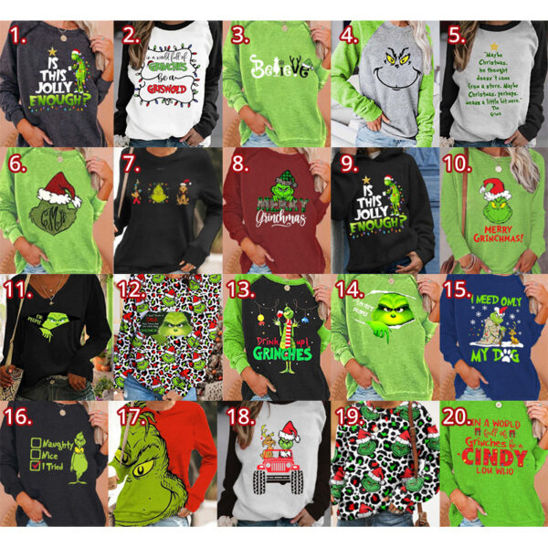 Christmas Grinch Crewneck Sweatshirt for Women Novelty Hoodie Casual Pullover