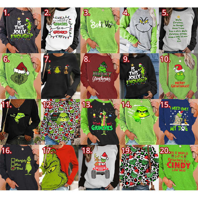 Christmas Grinch Crewneck Sweatshirt for Women Novelty Hoodie Casual Pullover