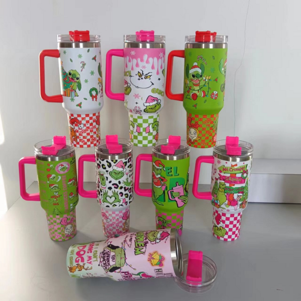 New 40oz Grinch Stainless Steel Tumblers with Handle