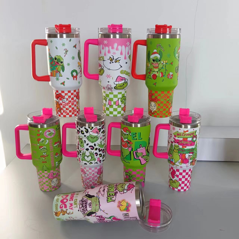 New 40oz Grinch Stainless Steel Tumblers with Handle
