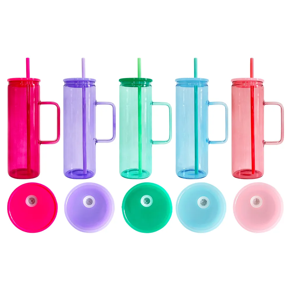 Transparent Jelly Colored 20oz Sublimation Glass Mugs with Handle