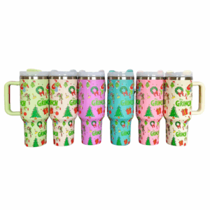 40oz Grinch Full Print Stainless Steel Tumblers with Colored Handle G2 40oz Grinch Full Print Stainless Steel Tumblers with Colored Handle G2