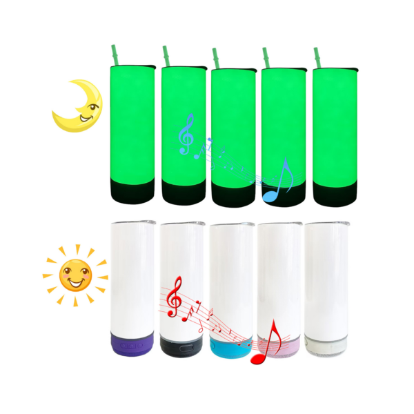 20oz Sublimation Stainless Steel Glow in Dark Bluetooth Wireless Speaker Smart Water Bottle