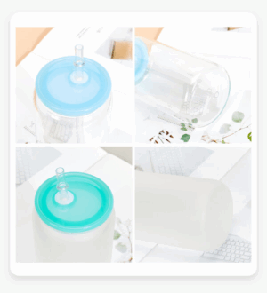 16oz Clear & Frosted Beer Glass Can with Plastic Colored Lids