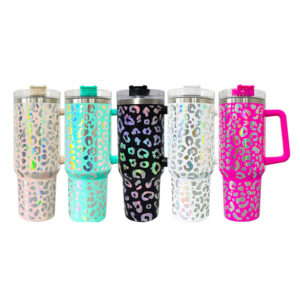 40oz Leopard Iridescent Tumbler with Handle Double Wall