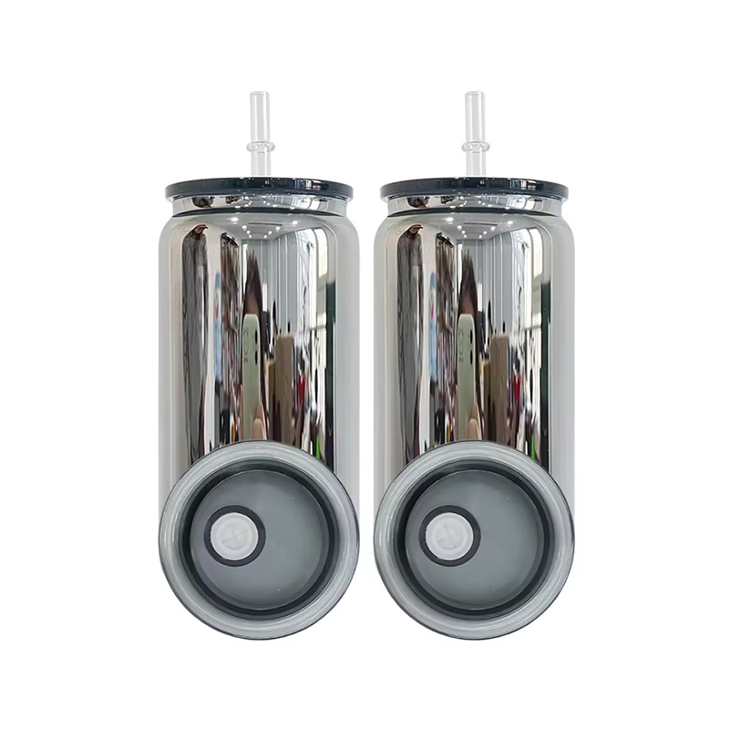 16oz Middle Night Black Mirror Plated Glass Can for UV DTF Wraps