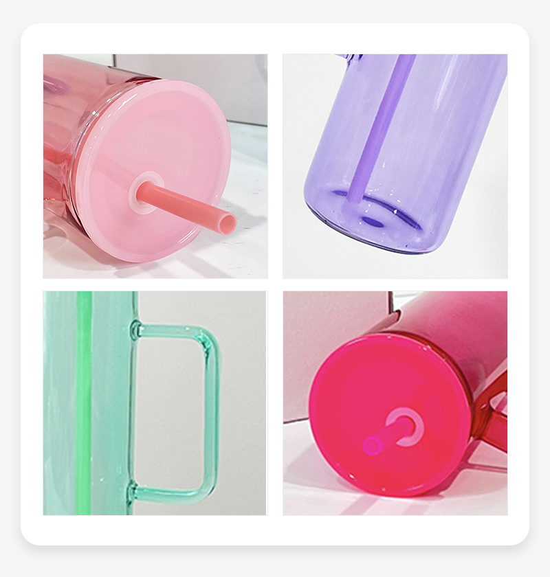 Transparent Jelly Colored 20oz Sublimation Glass Mugs with Handle