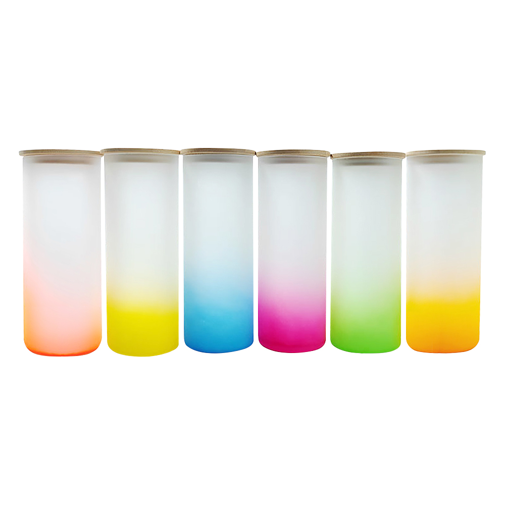 Wholesale 25oz Gradient Glass Can with Bamboo Lid