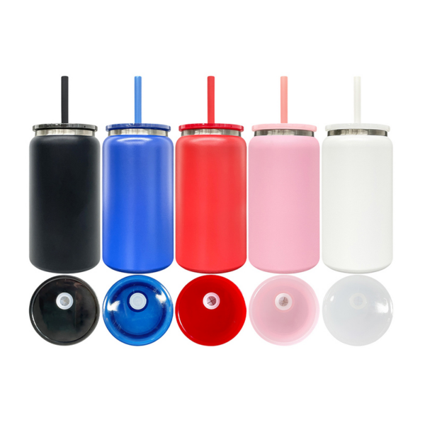 16oz Vacuum Black Plated Underneath Powder Coated Stainless Steel Soda Can