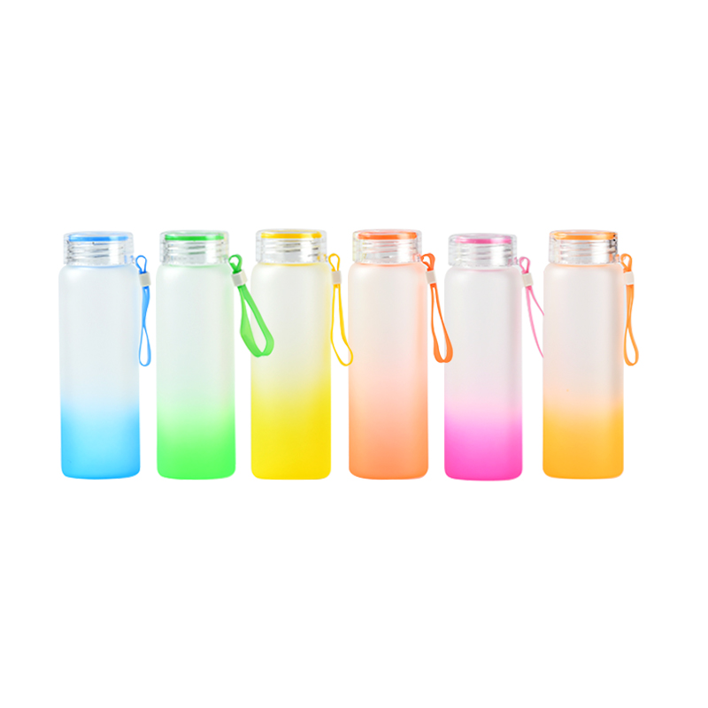 17oz Colorful Gradient Frosted Sublimation Blank Glass Water Bottle
