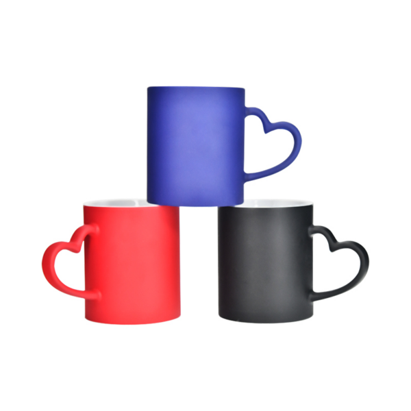 11oz Matte Color Changing Sublimation Ceramic Coffee Mug with Heart Shape Handle