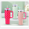 H2.0 40oz Checkered Stainless Steel Tumbler with Handle H2.0 40oz Checkered Stainless Steel Tumbler with Handle