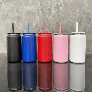 16oz Vacuum Black Plated Underneath Powder Coated Stainless Steel Soda Can