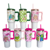 40oz Grinch Stainless Steel Tumblers with Colored Handle 40oz Grinch Stainless Steel Tumblers with Colored Handle