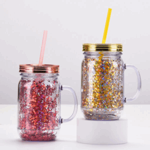 20oz Double Wall Rough Glitter Plastic Cans with Handle
