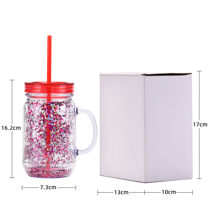 20oz Double Wall Rough Glitter Plastic Cans with Handle