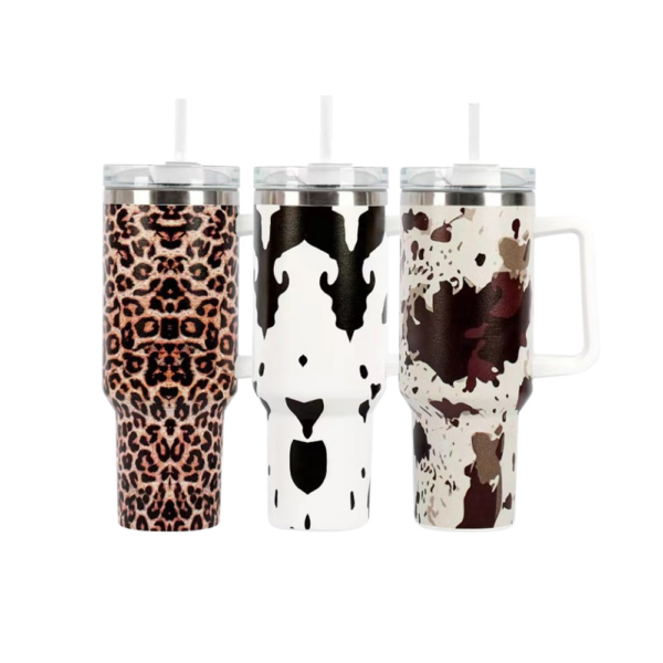 Leopard Print-3 40oz Tumbler with Handle Insulated Stainless Steel Vacuum Travel Mug