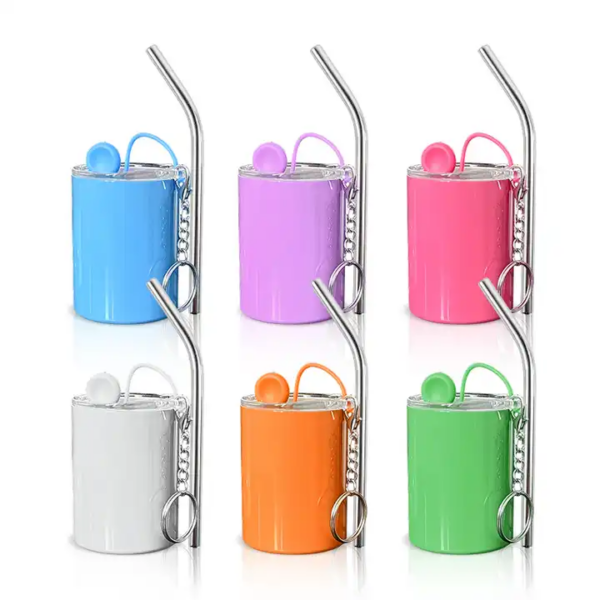 Mini 3oz Sainless Steel Sublimation Tumbler Shot Glass with Keychains and Rubber Plugs