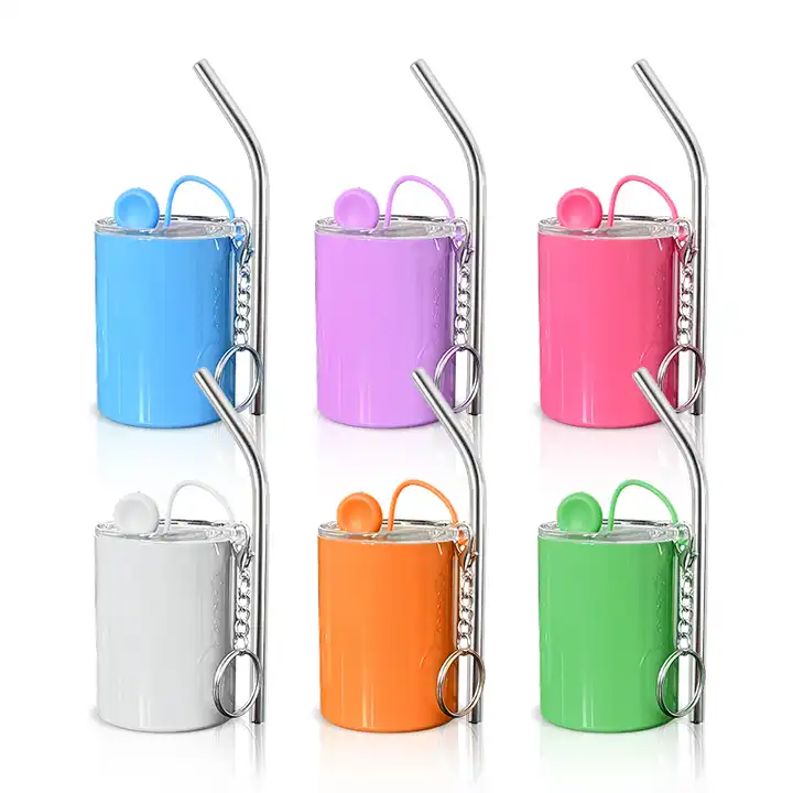Mini 3oz Sainless Steel Sublimation Tumbler Shot Glass with Keychains and Rubber Plugs