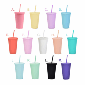 16oz Candy Color Plastic Acrylic Tumbler Coffee Cups With Straws