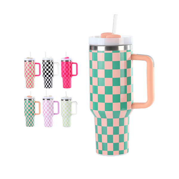 H2.0 40oz Checkered Stainless Steel Tumbler with Handle