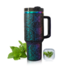 40oz Stainless Steel Iridescent Plated and Laser Engraved Travel Mug with Handle 40oz Stainless Steel Iridescent Plated and Laser Engraved Travel Mug with Handle