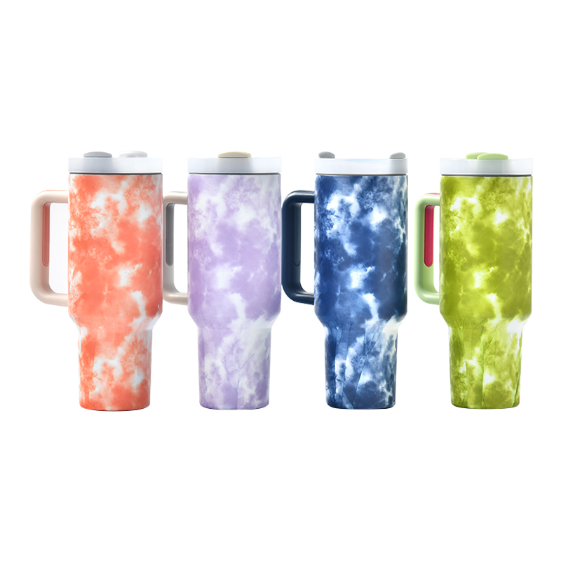 Tie Dye 40oz Tumbler with Handle Stainless Steel Double Wall Non-Sublimation