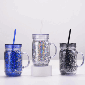 20oz Double Wall Rough Glitter Plastic Cans with Handle