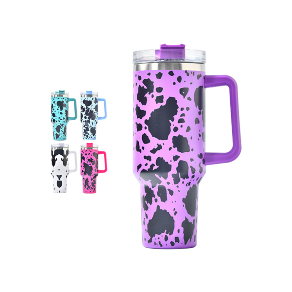 Cow Print Stanley 40oz Tumbler with Handle Stainless Steel Travel Mug Non-Sublimation