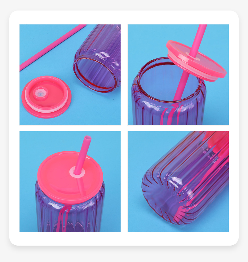 Sublimation 16oz Borosilicate Ribbed Glass Can with Colored PP Lids & Straws
