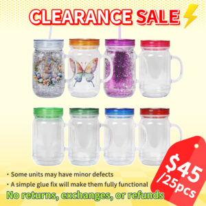 20oz Double Wall Rough Glitter Snow Globe Plastic Cans with Handle