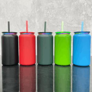 16oz Gold/Rainbow Plated Underneath Powder Coated Christmas Color Stainless Steel Soda Can - Real Shots