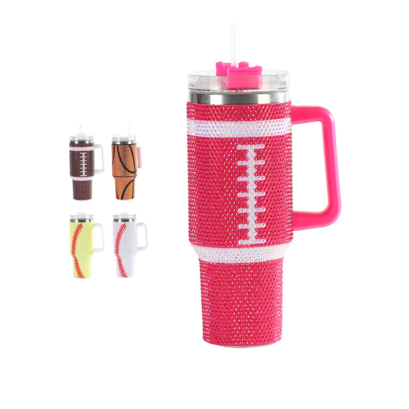 Rhinestone Encrusted Sparkling Baseball 40oz Travel Mug with Handle