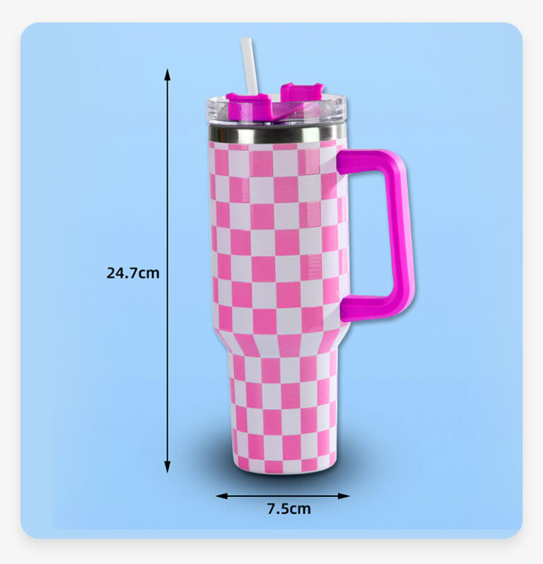 H1.0 Checkerboard Printing Stainless Steel Mug with Handle & Straw - Size