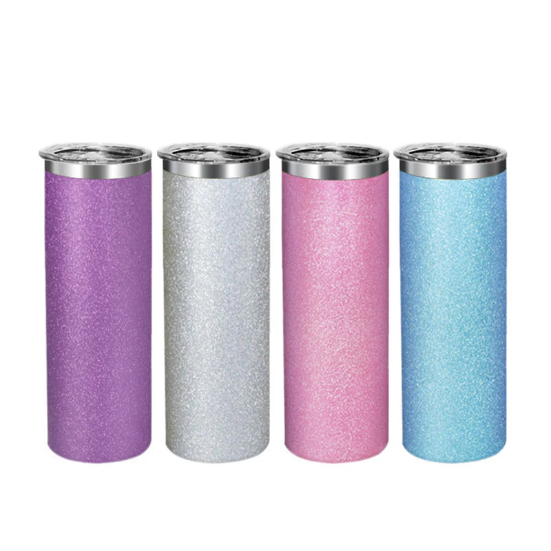 20oz Rough Glitter Straight Sublimation Skinny Tumbler with Silver Rim