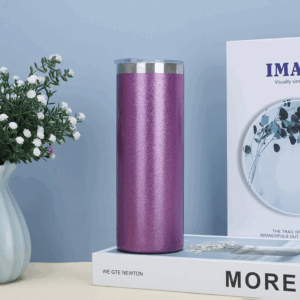 20oz Rough Glitter Straight Sublimation Skinny Tumbler with Silver Rim - Purple