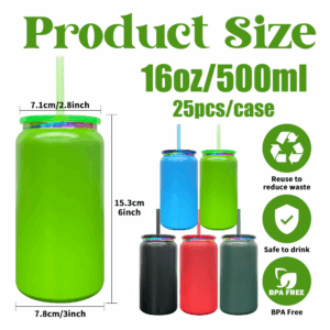 16oz Gold/Rainbow Plated Underneath Powder Coated Christmas Color Stainless Steel Soda Can - Size