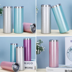20oz Rough Glitter Straight Sublimation Skinny Tumbler with Silver Rim - Real Shots