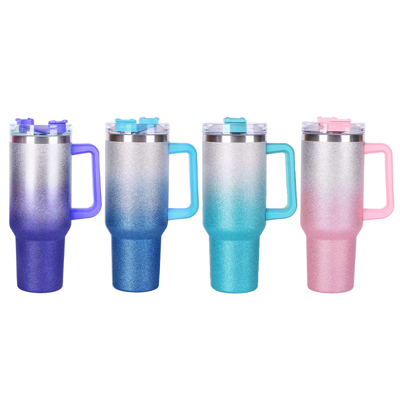 16pcs Shiny Gradient Shimmer Glitter 40oz Sublimation Tumblers with Handle