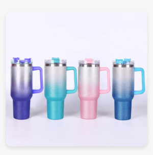 16pcs Shiny Gradient Shimmer Glitter 40oz Sublimation Tumblers with Handle