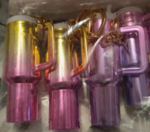 Stylish Gradient Mini Water Cup Plastic Keychain with Storage photo review