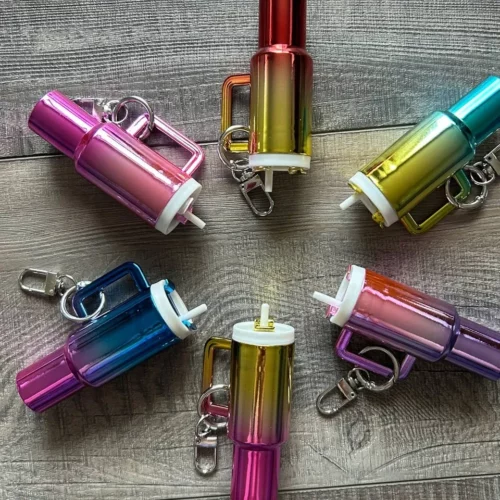 Stylish Gradient Mini Water Cup Plastic Keychain with Storage photo review