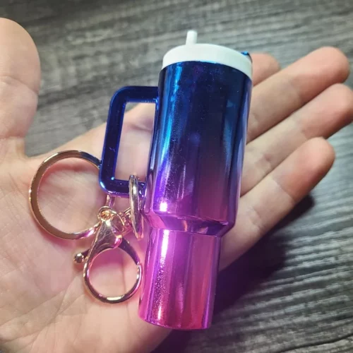 Stylish Gradient Mini Water Cup Plastic Keychain with Storage photo review