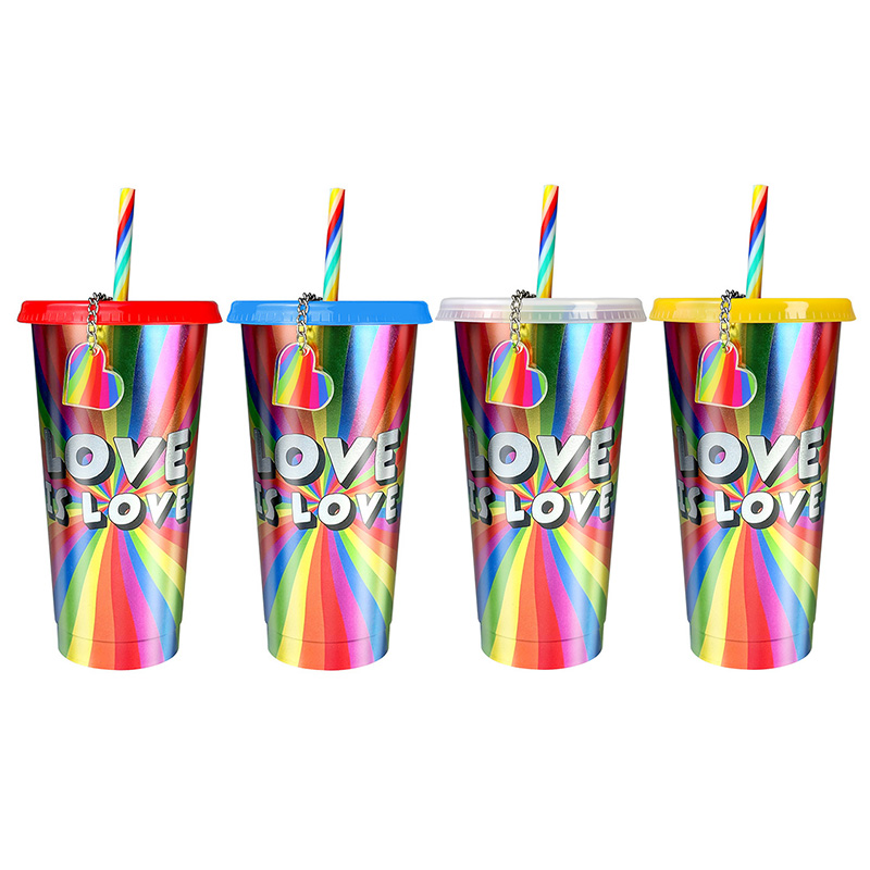 24oz Rainbow Laser Plastic Cups with with Colored Keychain