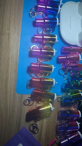 Stylish Gradient Mini Water Cup Plastic Keychain with Storage photo review